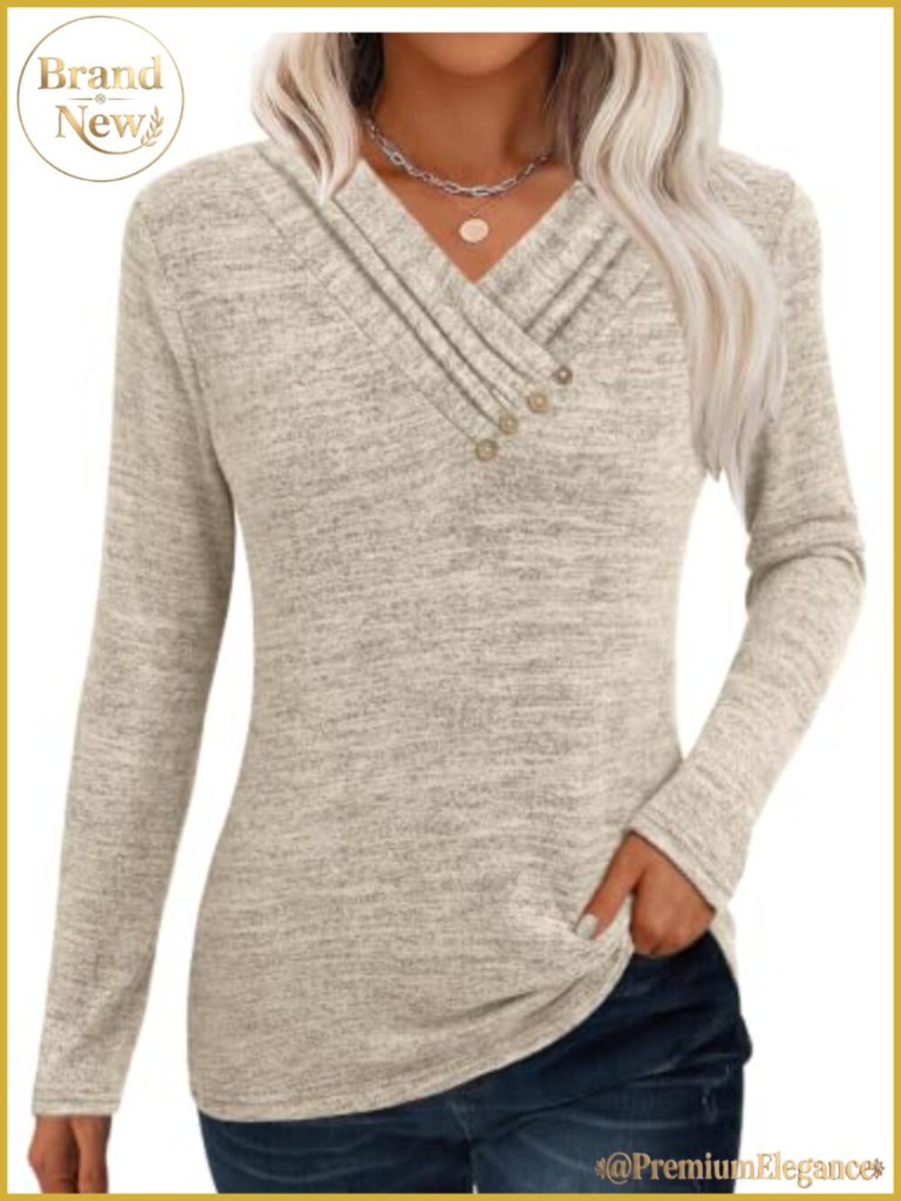 V Neck Long Sleeve Tunic Top Loose Fit Blouse for Leggings